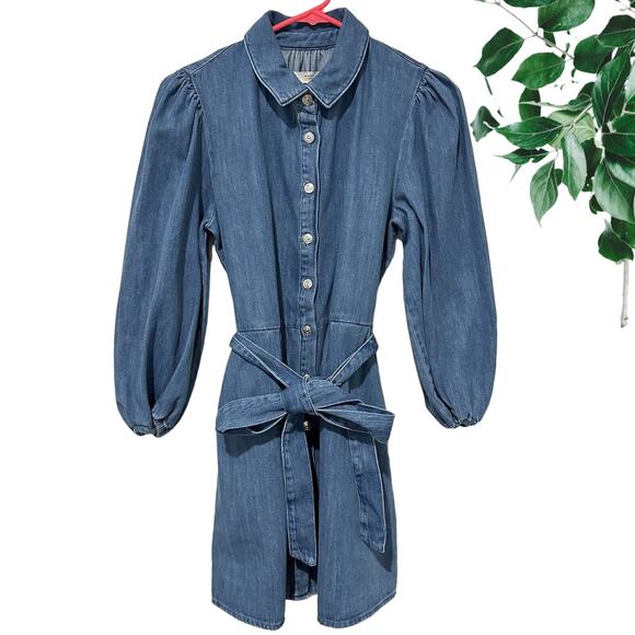 NWT - Zara Denim Belted Shirt Mini Dress Size: M - Picture 3 of 10